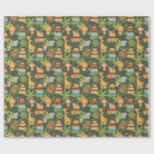 Kids Birthday Jungle Themed Wrapping Paper Cadeaupapier (Vlak)