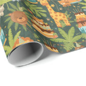 Kids Birthday Jungle Themed Wrapping Paper Cadeaupapier (Rol Hoek)