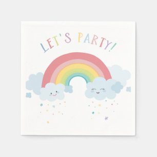 KIDS BIRTHDAY LET'S PARTY pastelkleuren regenboog Servet