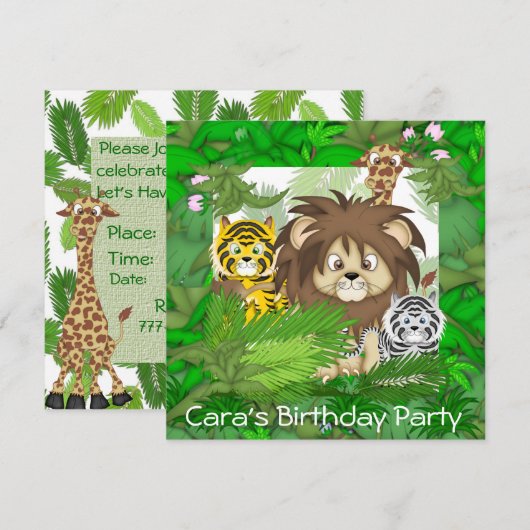 KIDS BIRTHDAY Oerwoud ZOO Invitaties NEUTRAL Kaart (Voorkant / Achterkant)