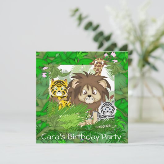 KIDS BIRTHDAY Oerwoud ZOO Invitaties NEUTRAL Kaart (Staand voorkant)