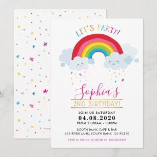 KIDS BIRTHDAY PARTIJ INVITE kawaï regenboogwolken Kaart