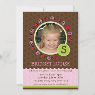 KIDS BIRTHDAY PARTIJ INVITE schattige ladyvogelpes Kaart