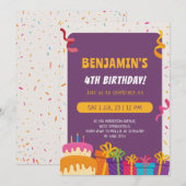 Kids Birthday Party Cake And Gifts Design Birthday Kaart (Voorkant / Achterkant)