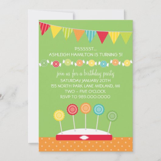 Kids Birthday Party Invitations (Candy Theme) Kaart (Voorkant)