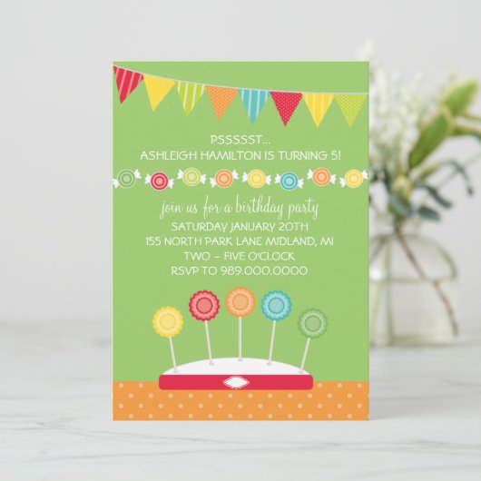 Kids Birthday Party Invitations (Candy Theme) Kaart (Staand voorkant)
