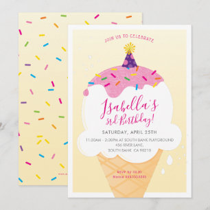 KIDS BIRTHDAY PARTY retro ice-crème yellow Kaart