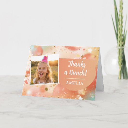 Kids Birthday Photo Thanks a Bunch Pastel Confetti Bedankkaart (Voorkant)