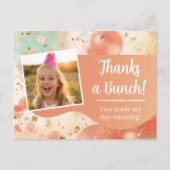 Kids Birthday Photo Thanks a Bunch Pastel Confetti Briefkaart (Voorkant)
