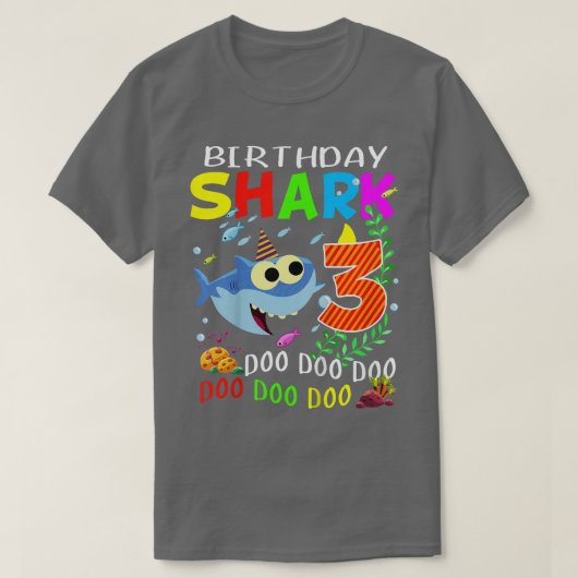 Kids Birthday Shark 3 Years Old Boys and Girls 3rd T-shirt (Design voorkant)