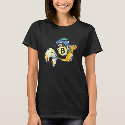 Kids Bitcoin Mermaid with Sunglasses Cool Sea Anim T-shirt (Voorkant)