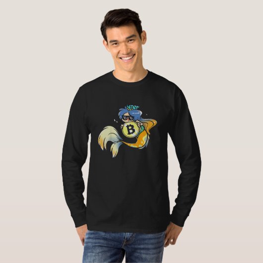 Kids Bitcoin Mermaid with Sunglasses Cool Sea Anim T-shirt (Voorkant volledig)