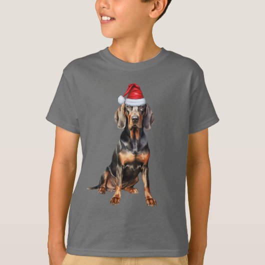 Kids Black Tan Coonhound Dog Lover Funny Christmas T-shirt (Voorkant)