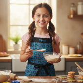 Kids' Blue Geometric Pattern Custom Name Apron Schort