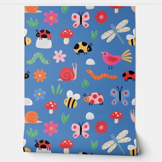 Kids Blue Insect Wallpaper Behang (Afrollen)