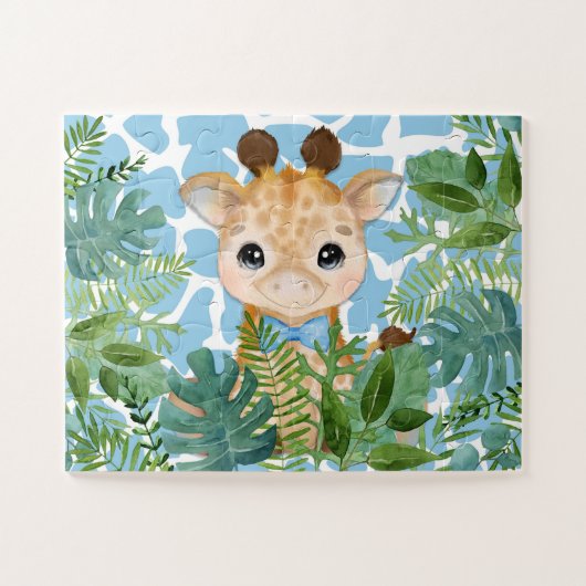 Kids Blue Jungle Giraffe in a Bow Tie Legpuzzel (Horizontaal)