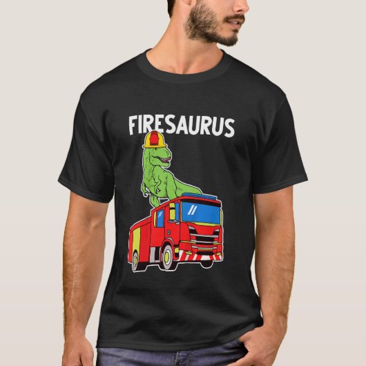 Kids Boys Dino Fire Truck T-shirt (Voorkant)