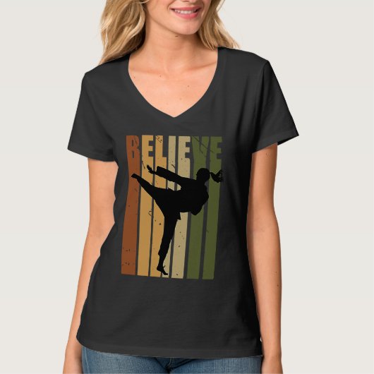 Kids Camouflage Retro Karate Motivating Believe Pr T-shirt (Voorkant)