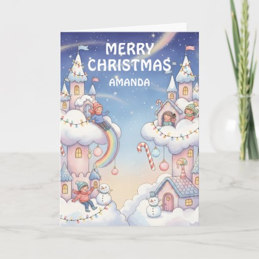 Kids Christmas Cloud Castle Magic Feestdagen Kaart (Voorkant)