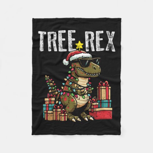 Kids Christmas Dinosaur Tree Rex Xmas Trex Toddler Fleece Deken (Voorkant)