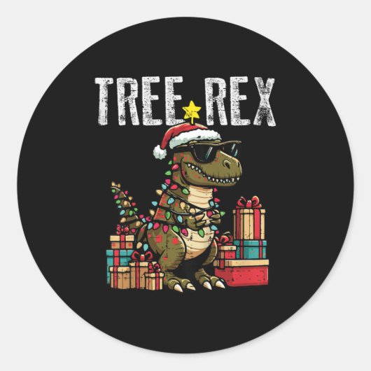 Kids Christmas Dinosaur Tree Rex Xmas Trex Toddler Ronde Sticker (Voorkant)