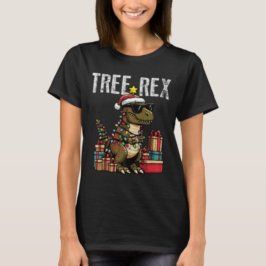 Kids Christmas Dinosaur Tree Rex Xmas Trex Toddler T-shirt (Voorkant)