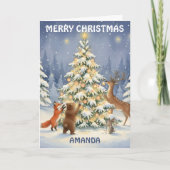 Kids Christmas Forest Friends Glow Tree Feestdagen Kaart (Voorkant)