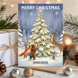 Kids Christmas Forest Friends Glow Tree Feestdagen Kaart