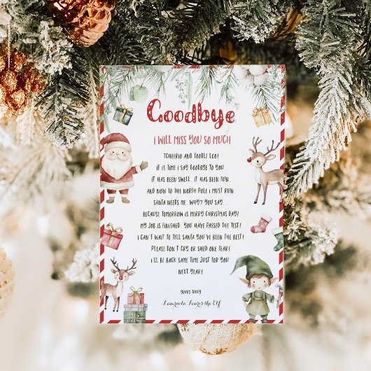 Kids Christmas Girl Elf Goodbye Letter Invitation Kaart