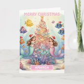 Kids Christmas Mermaid Coral Celebration Feestdagen Kaart (Voorkant)