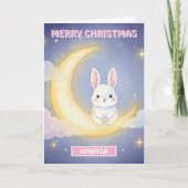 Kids Christmas Moon Bunny Dream Feestdagen Kaart (Voorkant)