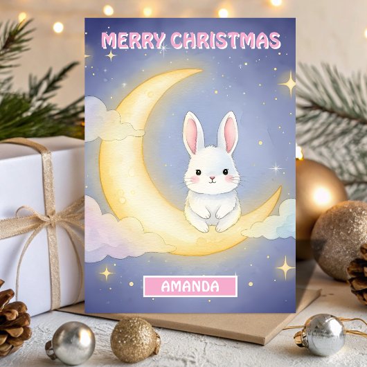 Kids Christmas Moon Bunny Dream Feestdagen Kaart