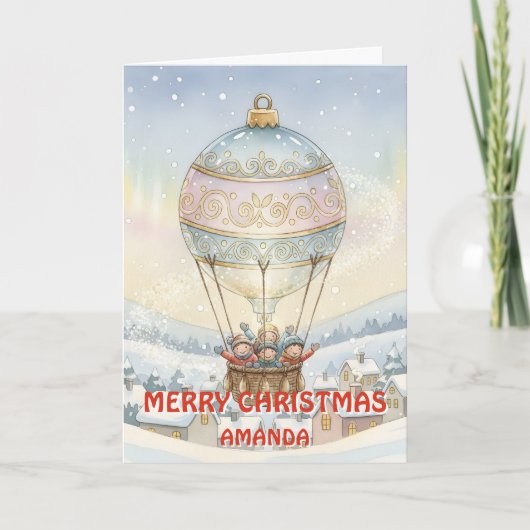 Kids Christmas Ornament Balloon Ride Feestdagen Kaart (Voorkant)