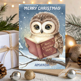 Kids Christmas Owl Night Story Feestdagen Kaart