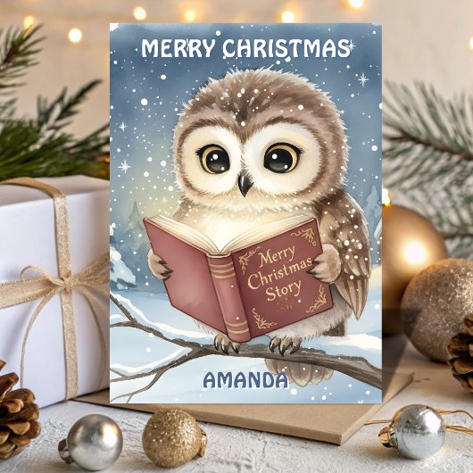 Kids Christmas Owl Night Story Feestdagen Kaart