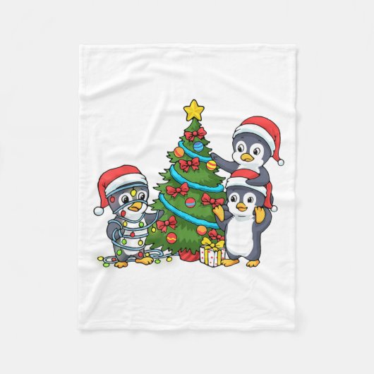 Kids Christmas Penguin Christmas Tree Lights Baubl Fleece Deken (Voorkant)