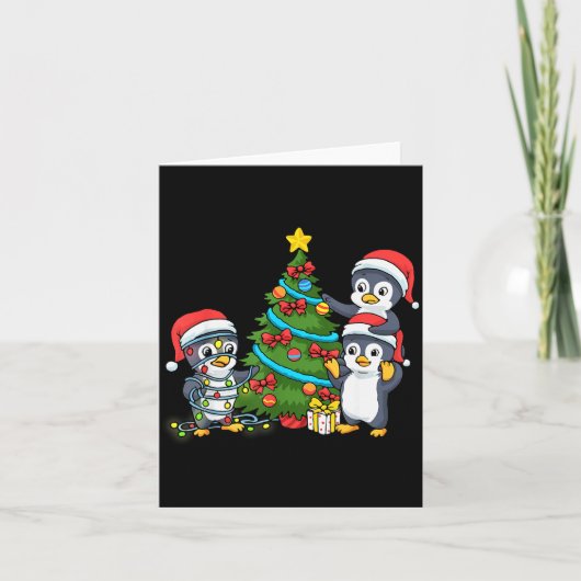 Kids Christmas Penguin Christmas Tree Lights Baubl Kaart (Voorkant)