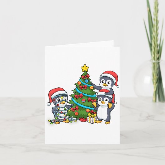 Kids Christmas Penguin Christmas Tree Lights Baubl Kaart (Voorkant)