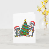 Kids Christmas Penguin Christmas Tree Lights Baubl Kaart (Gele Bloem)