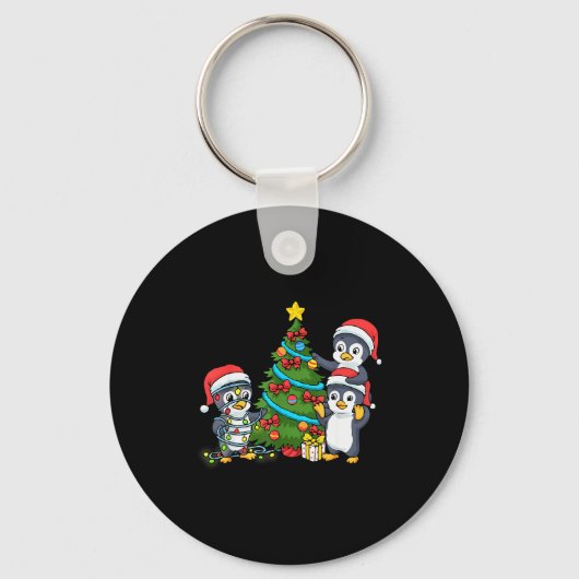 Kids Christmas Penguin Christmas Tree Lights Baubl Sleutelhanger (Voorkant)