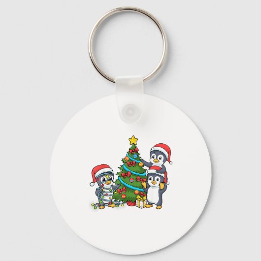 Kids Christmas Penguin Christmas Tree Lights Baubl Sleutelhanger (Voorkant)