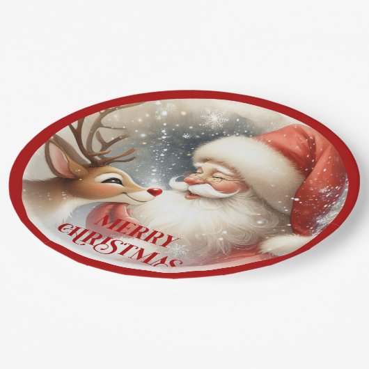 Kids Christmas Plates with Cute Santa and Rudolph Papieren Bordje (Gekanteld)