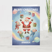 Kids Christmas Santa Space Adventure Feestdagen Kaart (Voorkant)