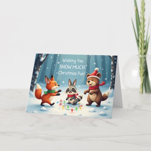 Kids Christmas Snow Much Fun with Woodland Animals Kaart (Voorkant)
