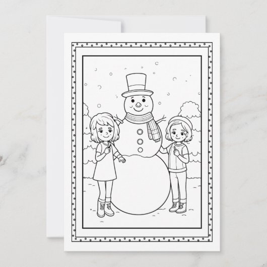Kids Christmas Snowman Coloring Flat Note Card Feestdagenkaart (Voorkant)