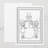 Kids Christmas Snowman Coloring Flat Note Card Feestdagenkaart (Voorkant / Achterkant)