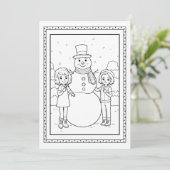 Kids Christmas Snowman Coloring Flat Note Card Feestdagenkaart (Staand voorkant)