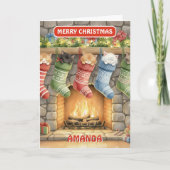 Kids Christmas Stocking Kittens Cozy Feestdagen Kaart (Voorkant)