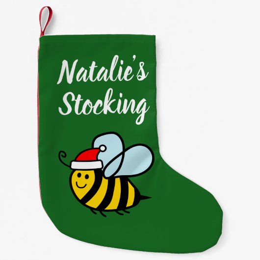 Kid's Christmas stocking with cute Santa bee Kleine Kerstsok (Voorkant)