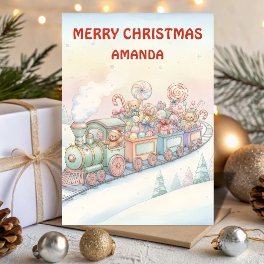 Kids Christmas Toy Train Adventure Feestdagen Kaart